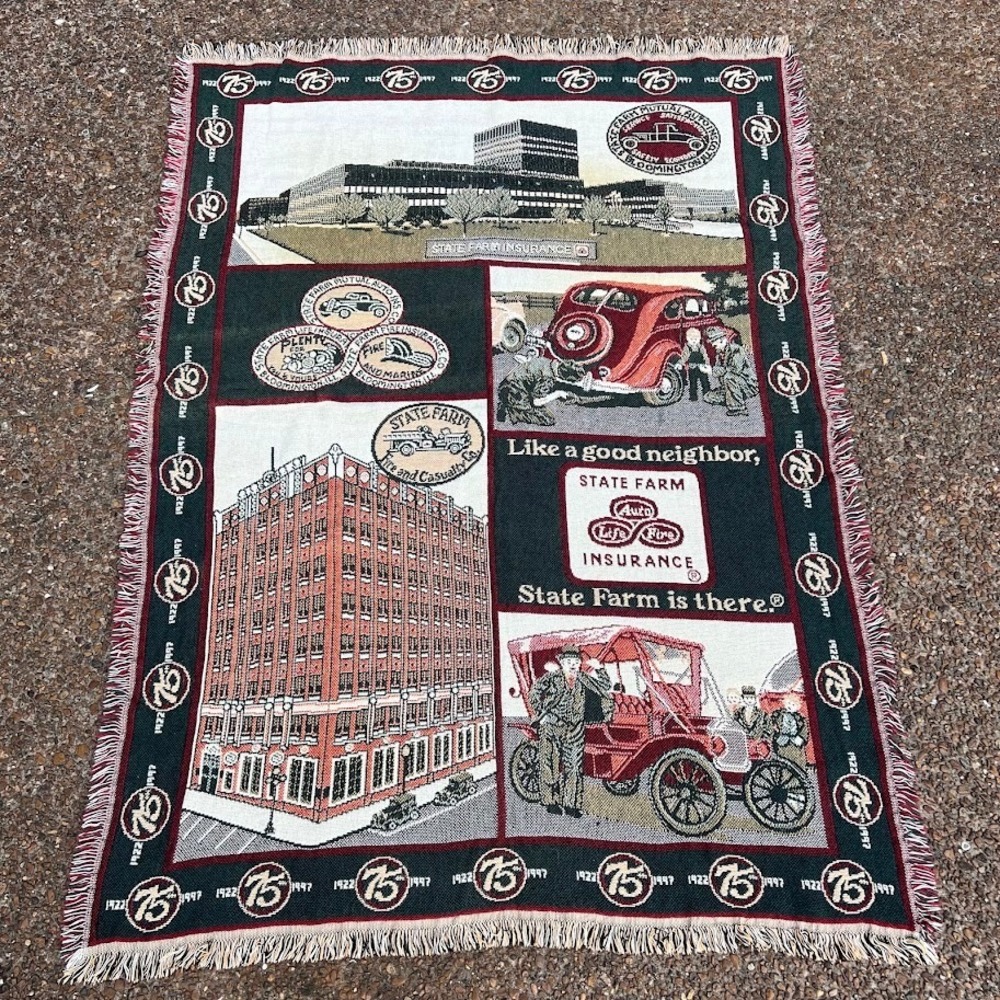 Vintage State Farm Insurance 75th Anniversary Woven Tapestry Throw Blanket 1997